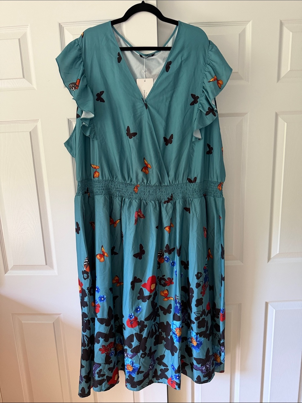BloomChic Teal Butterfly Print Midi Dress